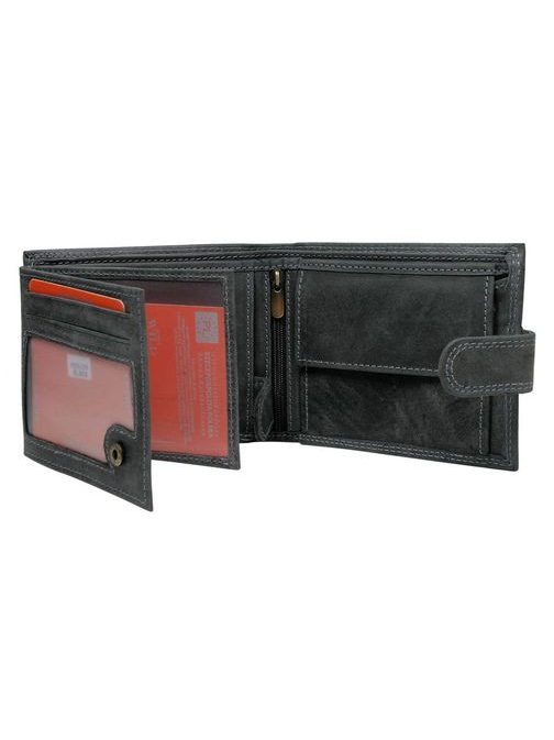 Grafitovo-černá kožená peněženka s přezkou