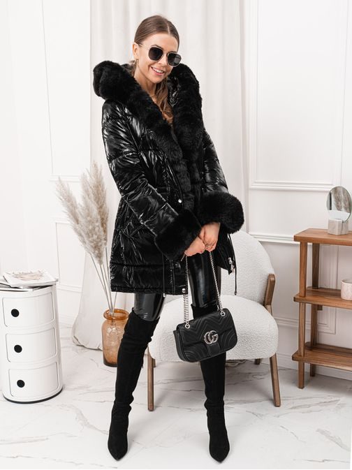 Moderní dámská zimní černá bunda CLR025