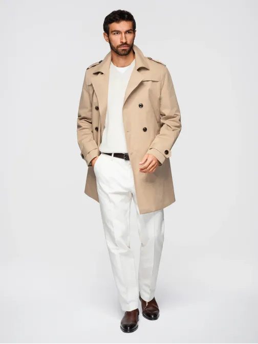 Stylový béžový plášť s páskem V1 COLC-0146