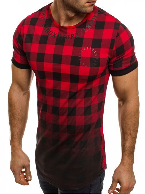 Kostkované pánské tričko v červené barvě BREEZY 532