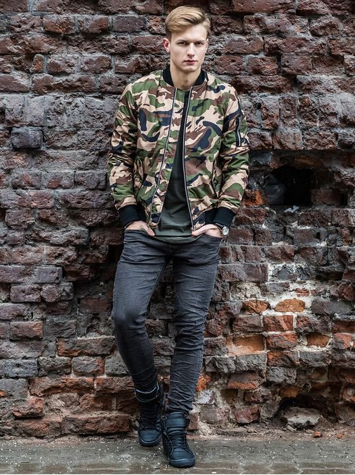 Stylová světle maskáčová pánská bunda stylu bomber NATURE 4372