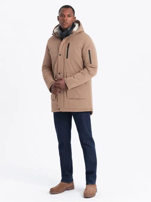 Trendy béžová pánská parka na zimu V1 JALJ-0181