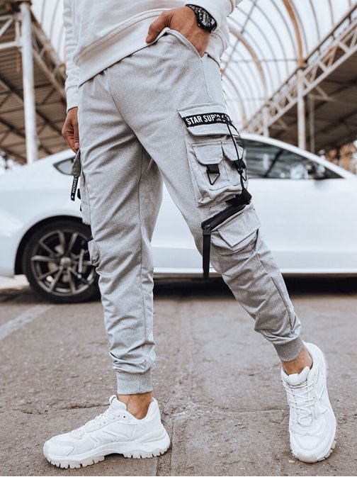 Módní šedé tepláky s kapsami