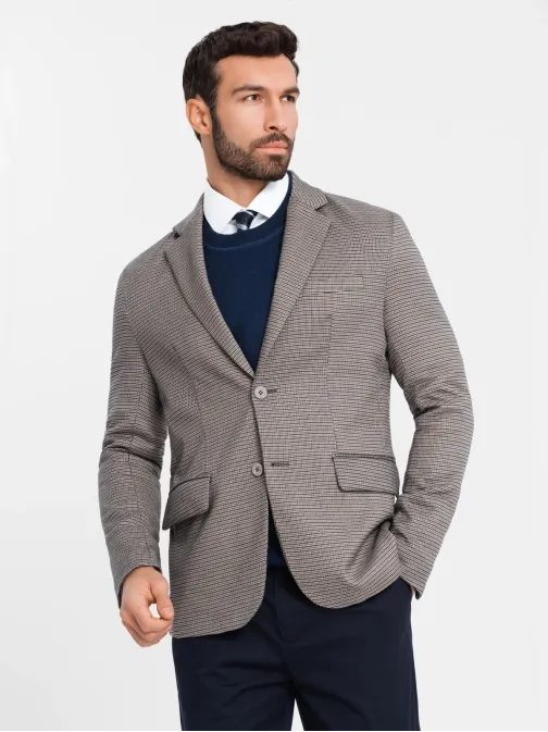 Originální hnědé sako s jemný vzorem V1-BLZB-0116