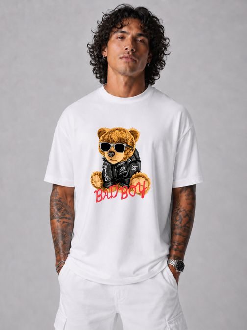 Bílé oversize tričko s potiskem Bad Boy
