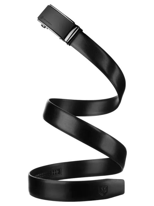 Elegantní černý kožený pánský opasek s automatickou sponou