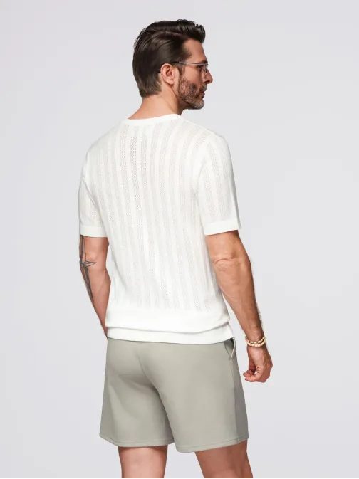 Trendy pánský bílý svetr s krátkým rukávem V1 TSCT-0251