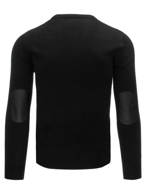 Elegantný čierny sveter pre pánov so záplatami na lakťoch
