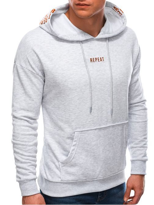 Šedá mikina s kapucí a nápisem Repeat B1482