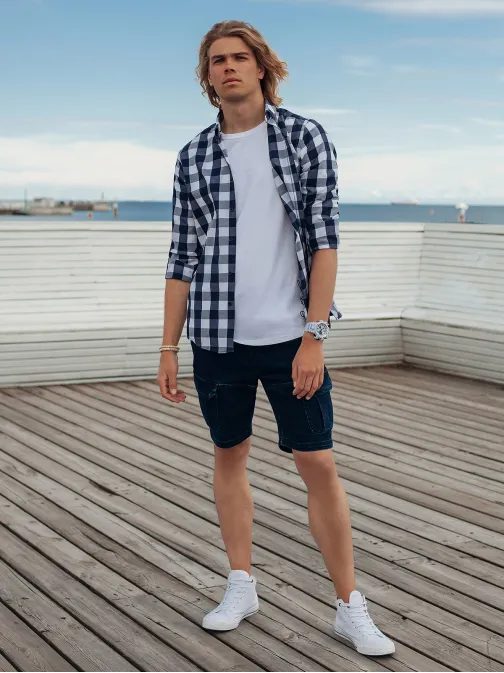 Trendy tmavě riflové kraťasy W362