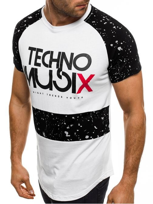 Bílé dvojbarevné pánské atraktivní tričko TECHNO MUSIX J.STYLE SS096