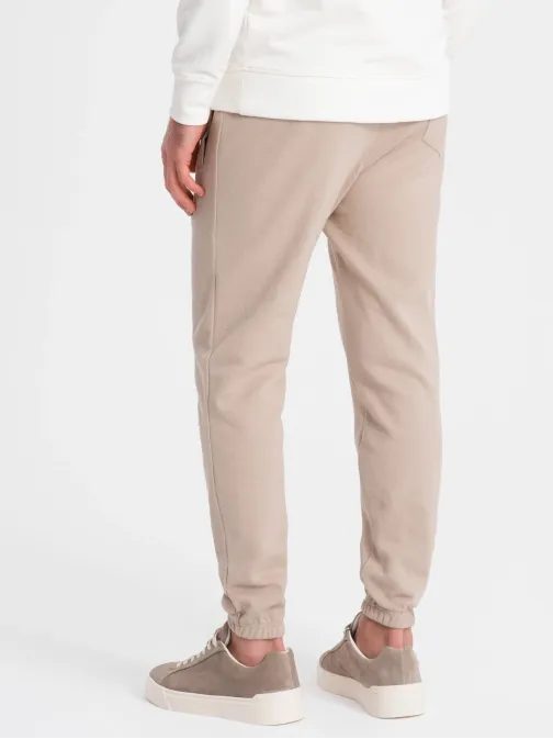 Trendy béžové pletené tepláky V2 PASK-0143