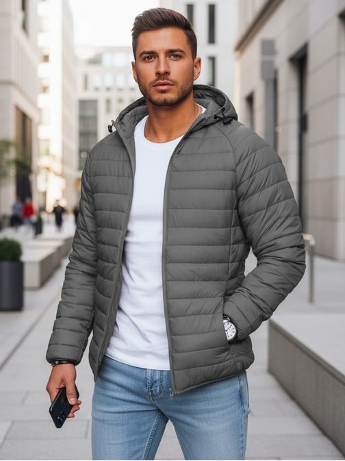 Prošívaná grafitová přechodná bunda s kapucí