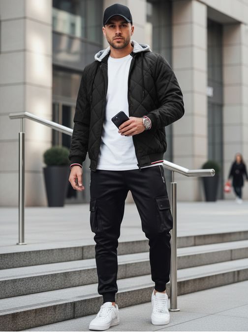 Moderní prošívaná černá bomber bunda