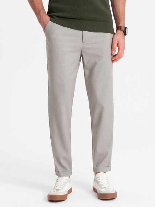 Trendy světle šedé chinos kalhoty s elastickým pásom V1 PACP-0157