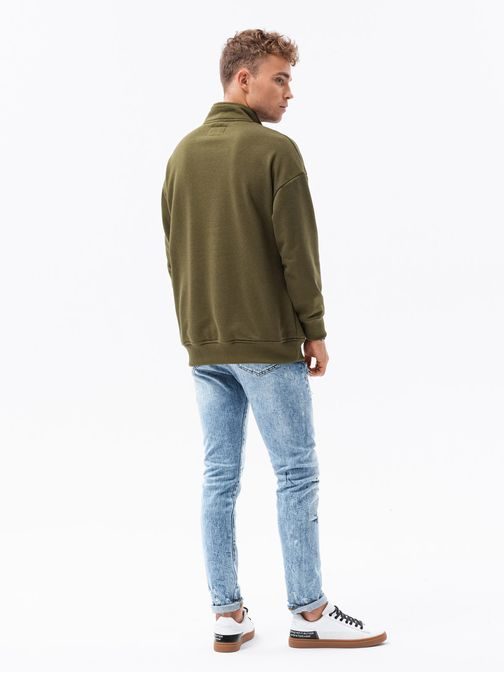 Olivová mikina se stojatým límcem V1 B1353