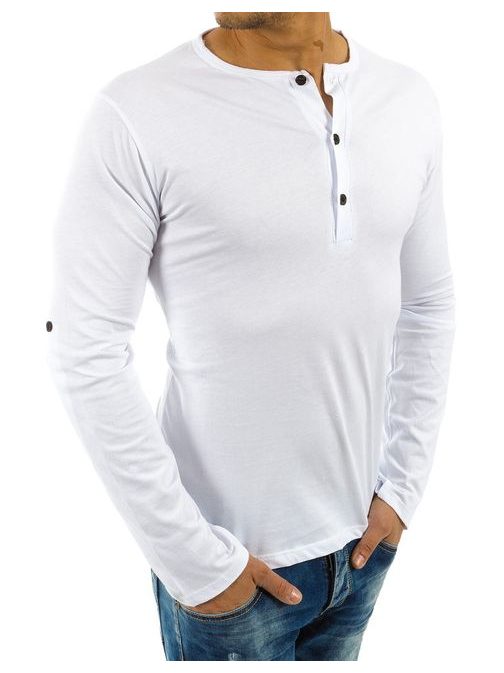 Trendy pánské bílé tričko s dlouhým rukávem
