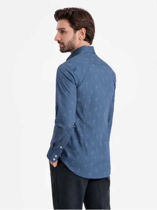 Zajímavá tmavě modrá košile s trendy letním vzorem V5 SHCS-0156