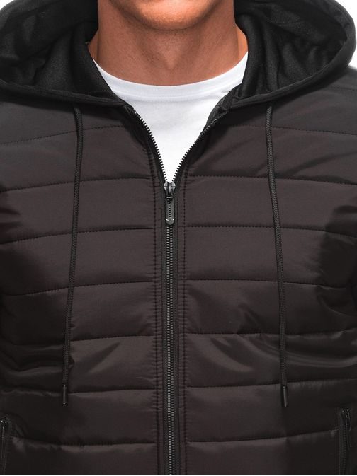 Trendy černá pánská přechodná bunda s kapucí C568