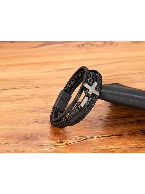 Pánský vícevrstvý náramek s křížem