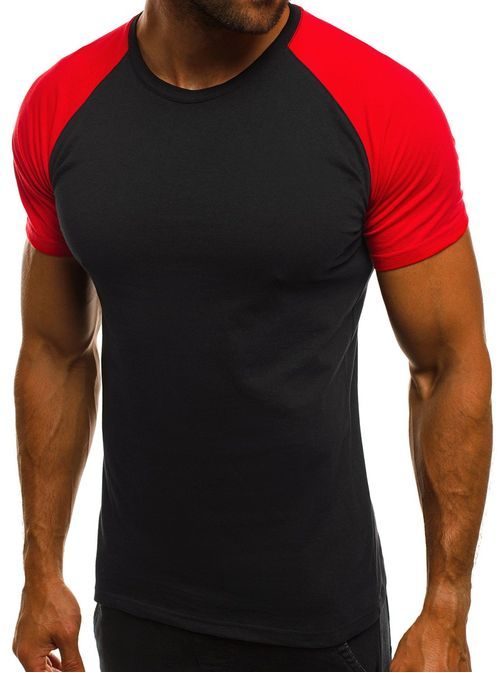 Černé tričko s červenými rukávy O/1176