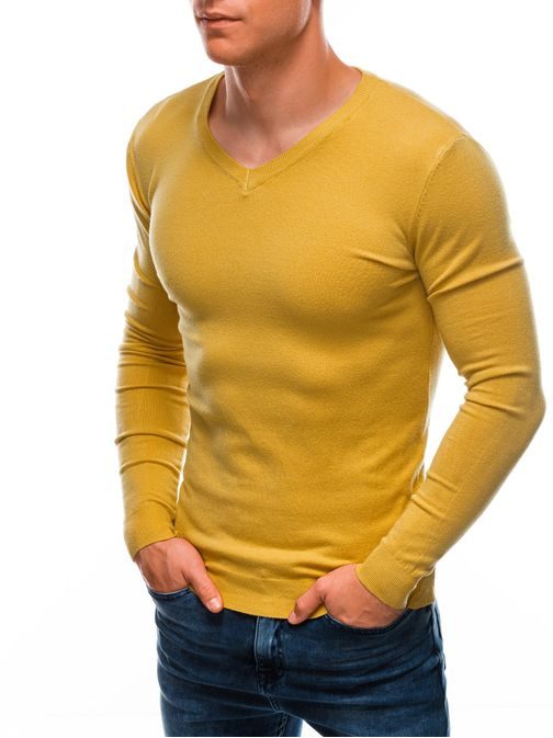 Pánský svetr s V-výstřihem v hořčicové barvě E206