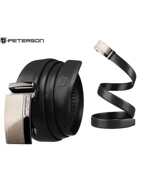 Černý kožený pásek se stříbrnou automatickou sponou