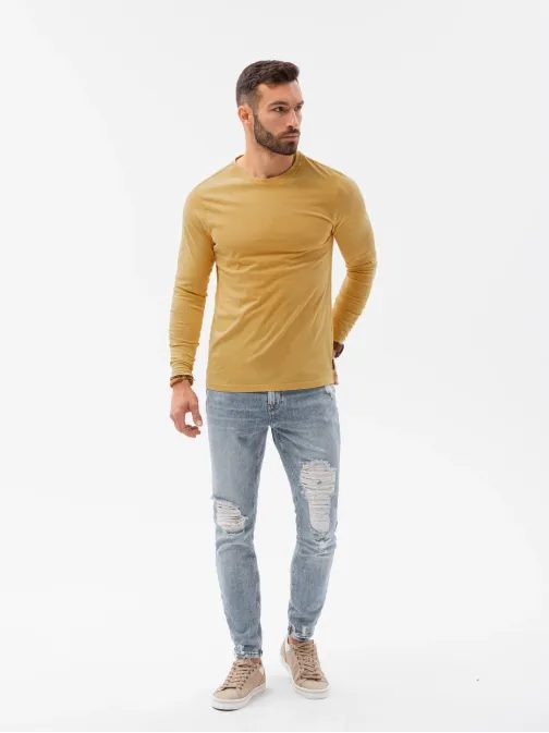Hořčičné stylové tričko s dlouhým rukávem L131