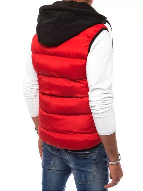 Červená prošívaná trendy vesta s kapucí