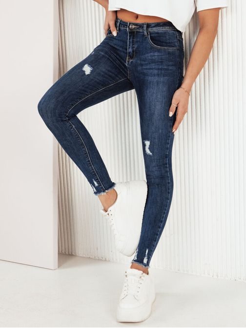 Módní dámské modré džíny s oděrkami Moure