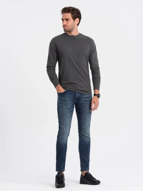 Jednoduché bavlněné tričko s dlouhým rukávem graphite v6 om-lsbl-0106