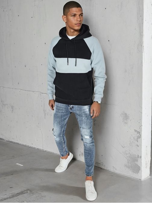 Pánská světle modrá a černá mikina s kapucí