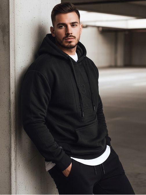 Černá moderní pánská mikina s kapucí