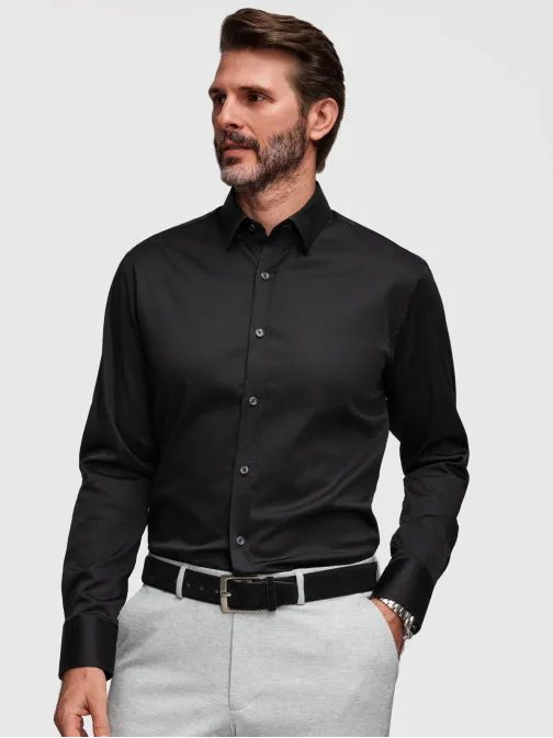 Pánská hladká černá košile FIT SLIM V4 SHOS-0211