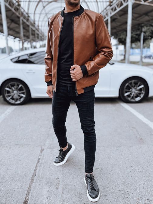 Módní kamelová koženková bomber bunda