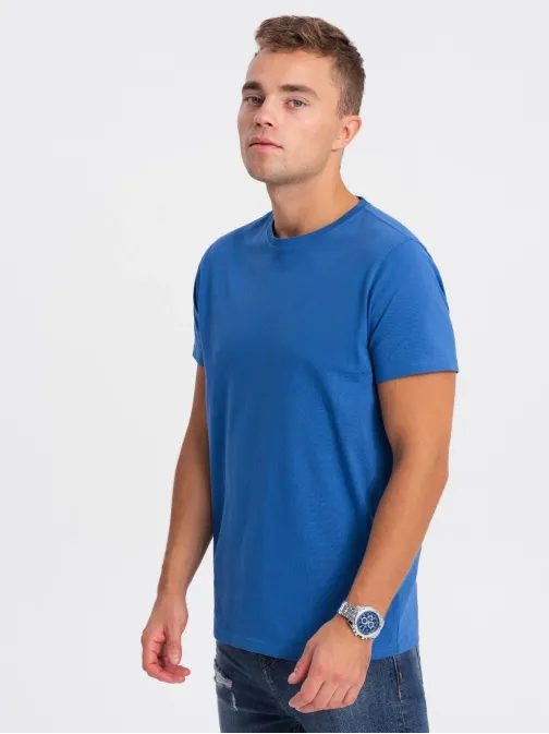 Bavlněné klasické modré tričko s krátkým rukávem V8 TSBS-0146