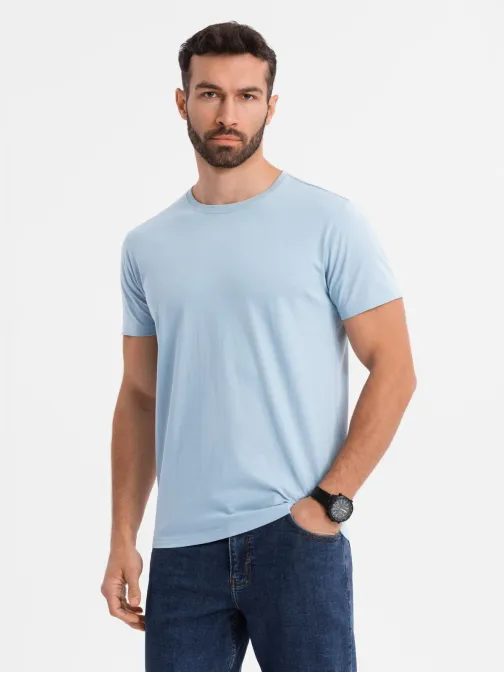 Základní světle modré bavlněné tričko s kulatým výstřihem V19 TSBS-0236