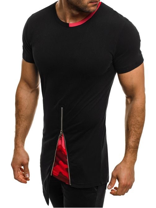 Zajímavé pánské tričko černo-červené se zipem ATHLETIC 1117AT