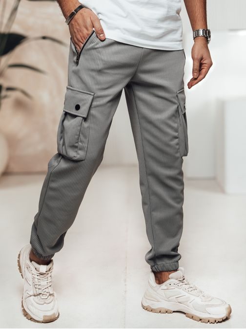Moderní šedé kapsáčové jogger kalhoty