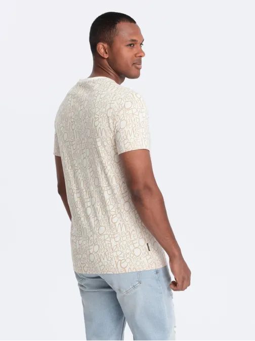 Hnědé tričko s trendy potiskem a kapsou V1 TSFP-0188
