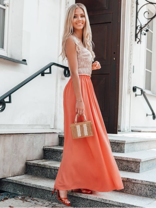 Stylová dámská maxi sukně v oranžové barvě GLR016