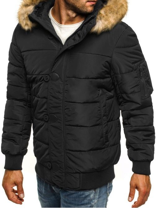 Moderní praktická černá zimní bunda s kapucí J.STYLE 3098