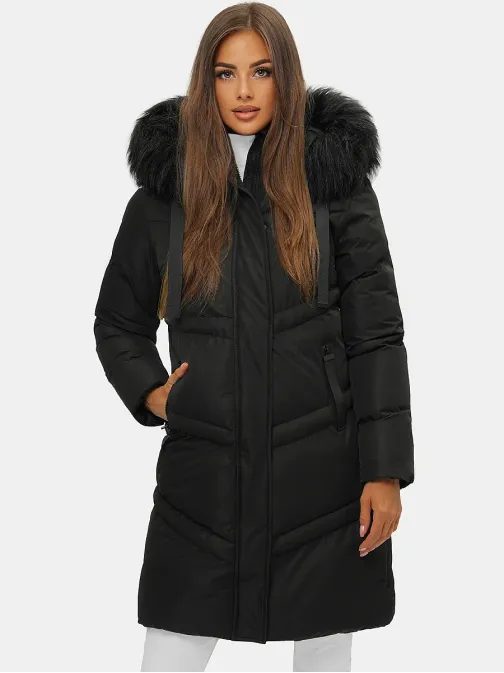 Černý dámský zimní kabát v trendy provedení JS/M731/392