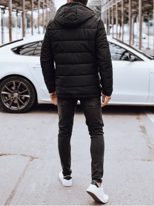 Pánská zimní černá bunda laděná do červena