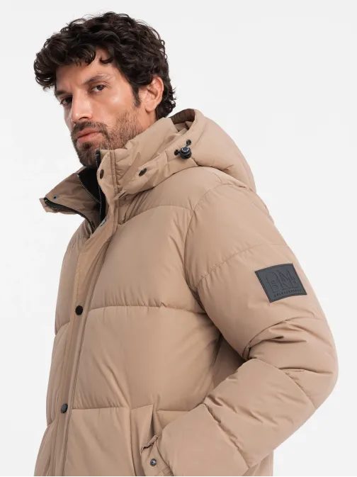 Nadčasová prošívaná béžová pánská parka V2 JALJ-0190