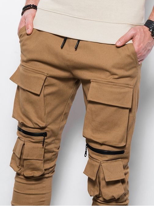 Stylové kamelové jogger kalhoty P995