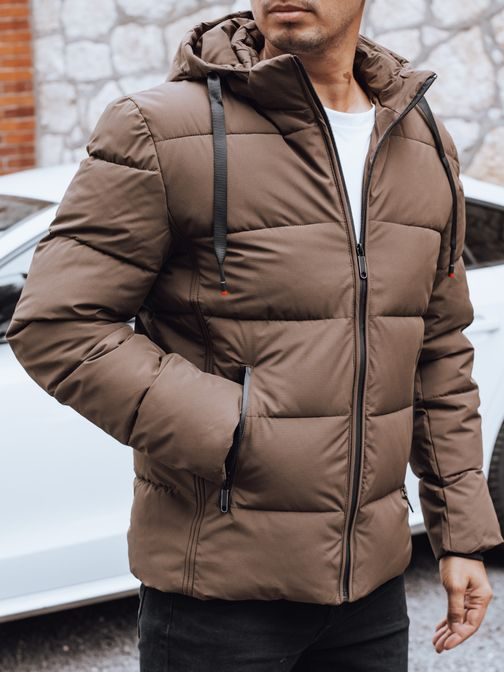 Trendy zimní bunda s kapucí v hnědé barvě