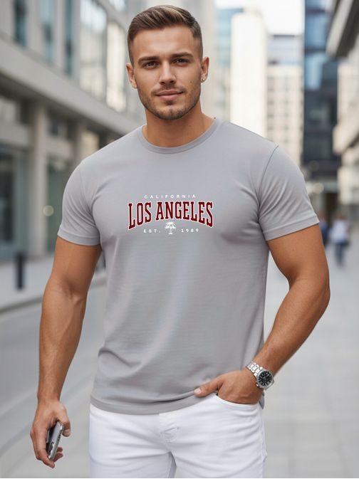 Pánské šedé tričko s nápisem města Los Angeles