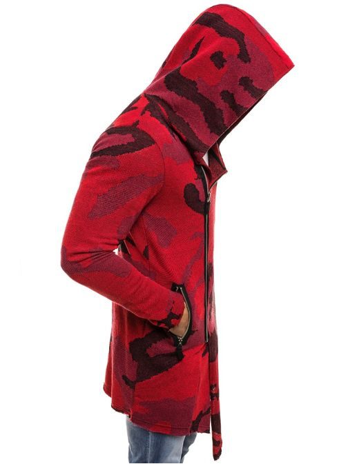 Asymetrický kardigan v červeném maskáči OZONEE 0922