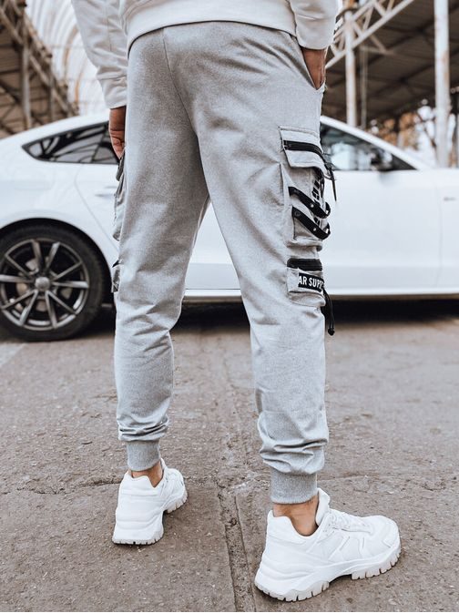 Módní šedé tepláky s kapsami